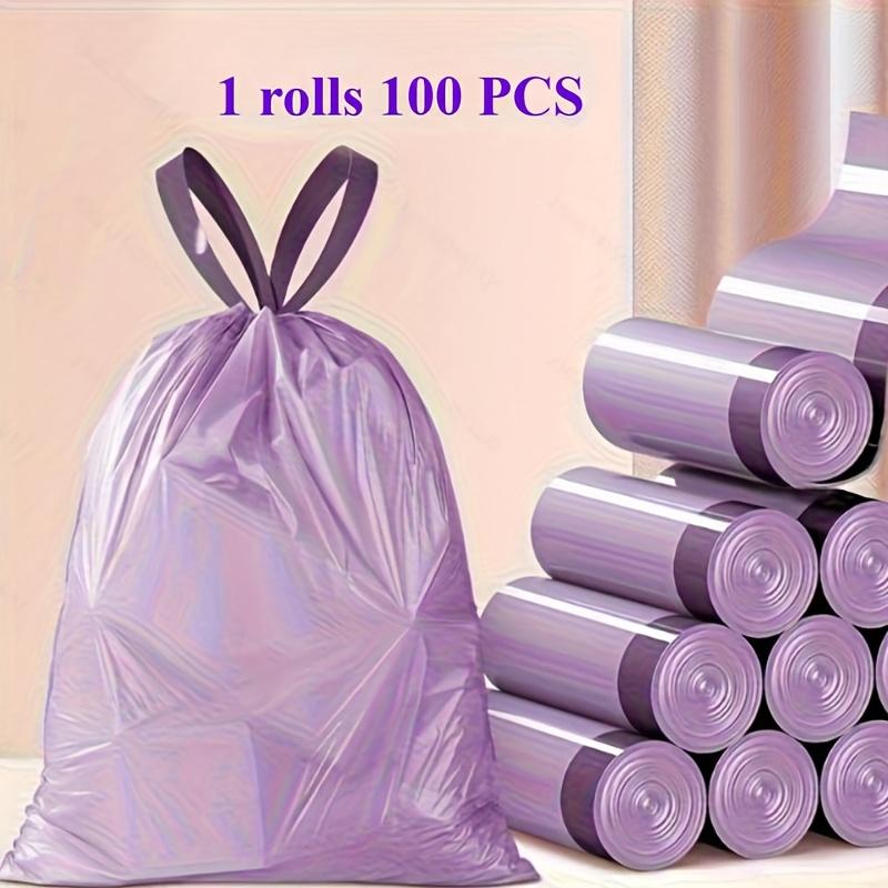 100 Sacs Poubelles Parfumé Portables à Cordon de Serrage Ménage, Fête et Réunion Sacs Poubelles Mauves