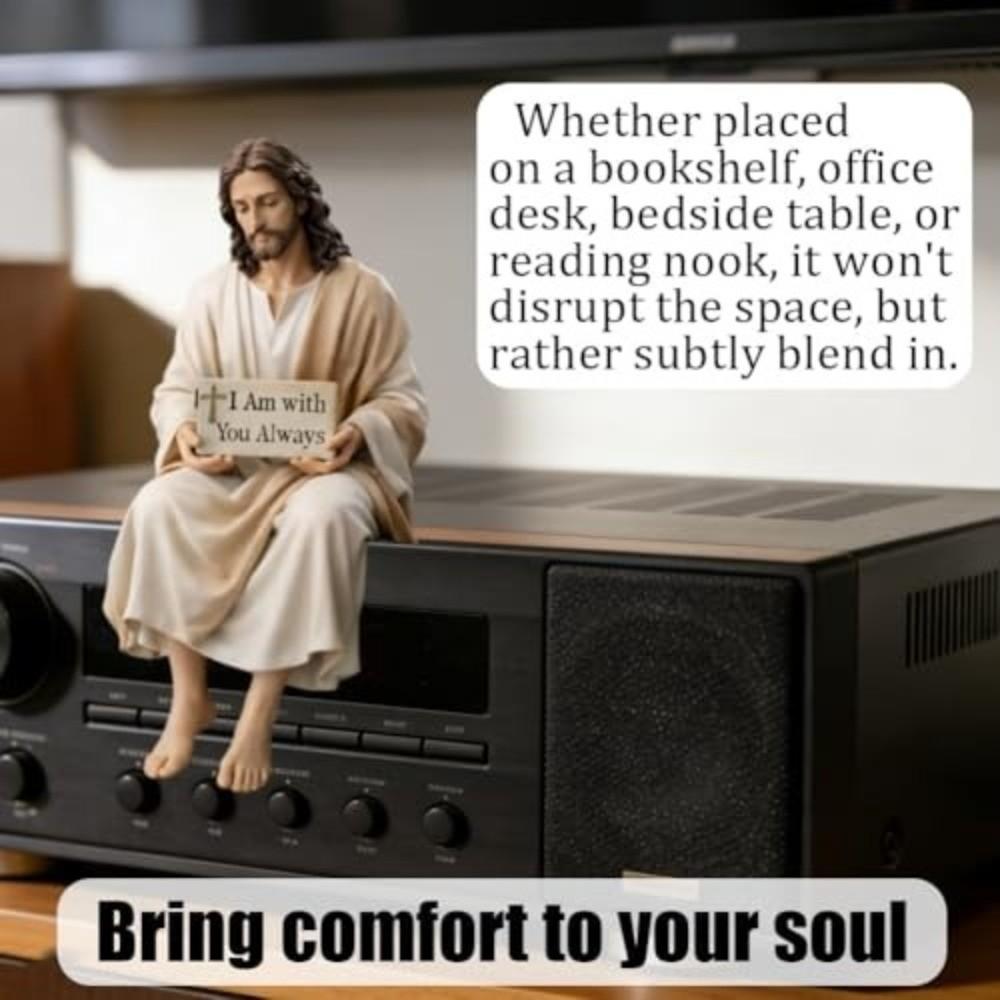 Sitting Design Jesus Resin Figurine Resin Material Desk Companion Virgin Mary Statue I Am With You Always Sign Religious Statue
