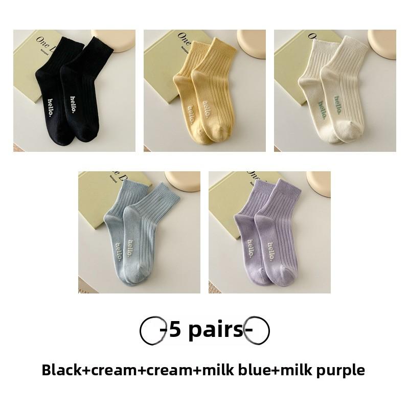 5 Pairs of New and Fresh Mid Calf Cotton Socks for Women In Autumn and Winter