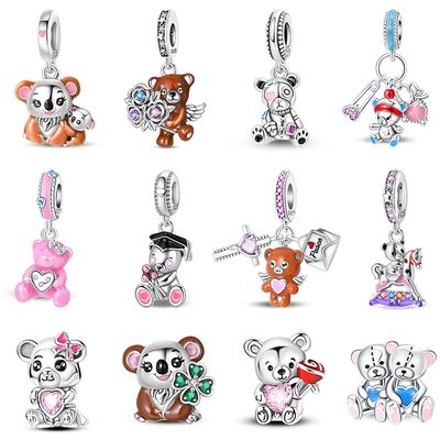 Copper Cute Flower Bear Cute Rose Bear Charms Pendants Fit Original Bracelets Diy Birthday Jewelry Gift
