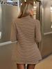 Vintage Check Blazer Mini Skirt Set Women Loose Stand Collar Small Blazer High Waist A-Line Half Skirt
