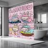 Cute L-labubu Cartoon Shower Curtain Bath Curtain Print Polyester Fabric Waterproof Bathroom Curtains With Hooks Bath Screen