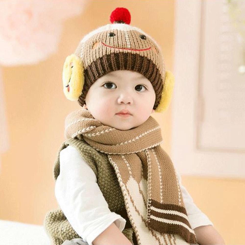 Cartoon Snowman Children Hat Scarf Set Ear Protection Warm Beanie Caps  Children Accessories