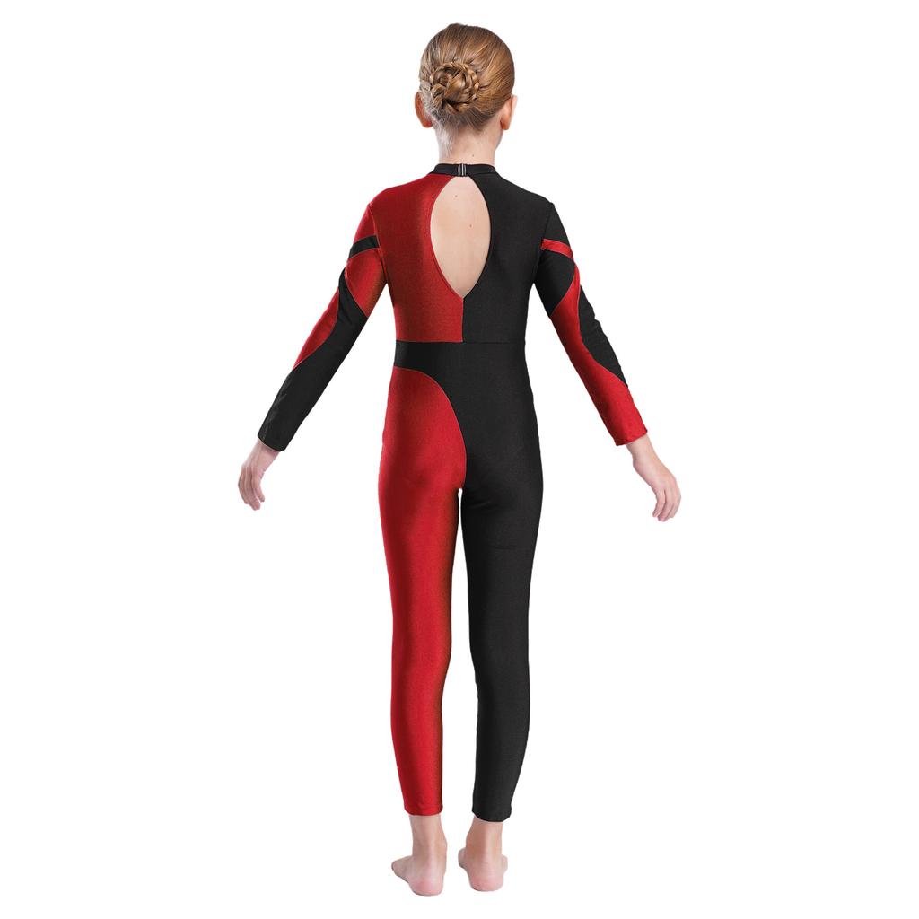 Jenter Elegant Danse Jumpsuit Langermet Ståkrage Skinnende Rhinestone Dekorert Kontrastfarge Hul Rygg Design