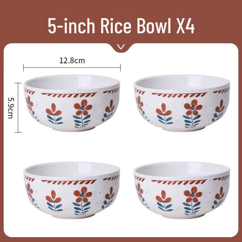 ZISIZ 5-inch Cartoon Ceramic Bowls (Set of 4)