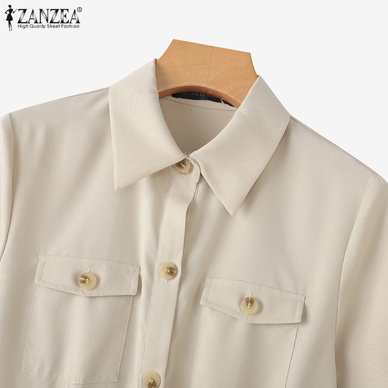 ZANZEA Women Casual Turn Down Collar Loose Short Sleeve Shirt Dress