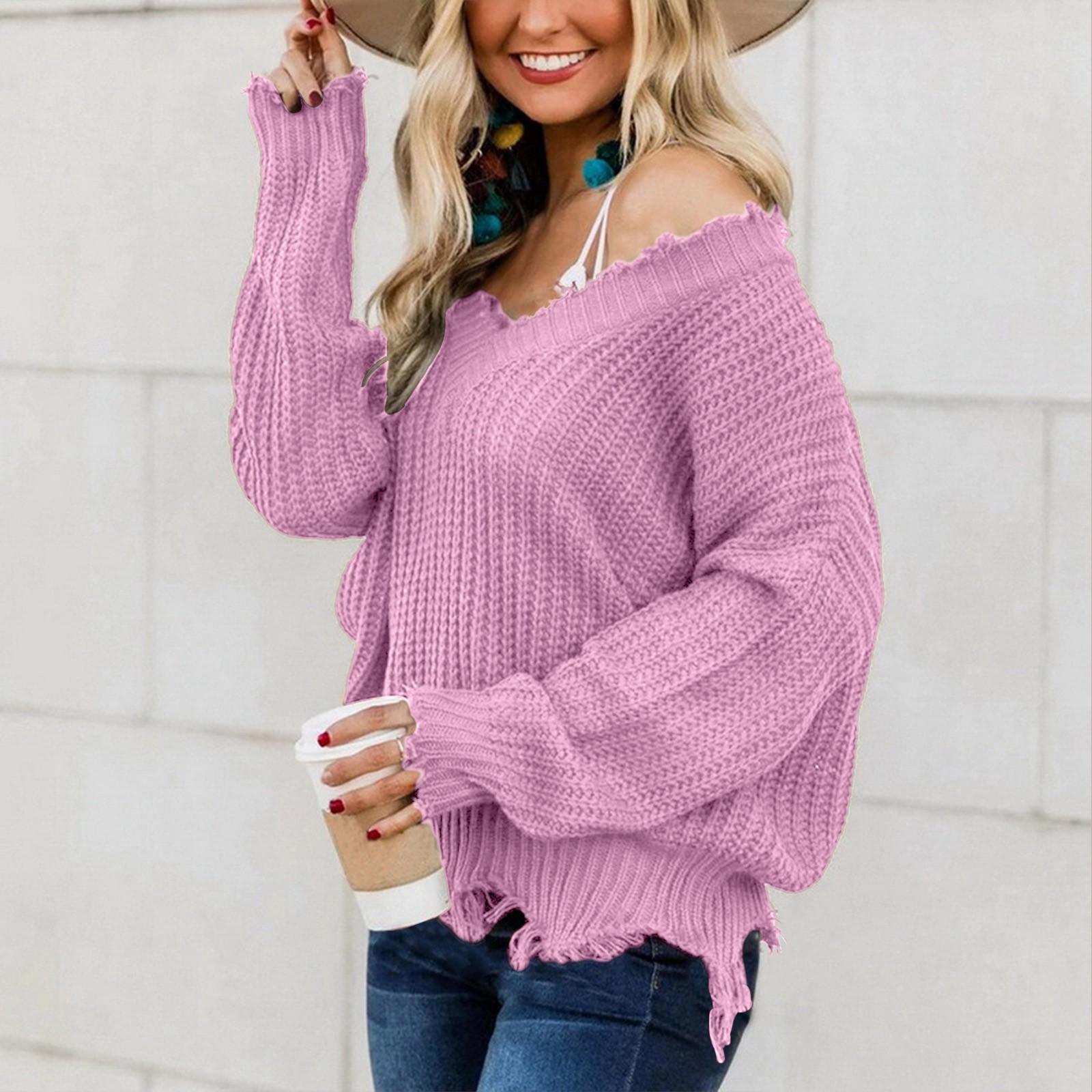 

Женский модный свободный свитер без бретелек с глубоким v-образным вырезом и нерегулярной бахромой, индивидуальный свитер L