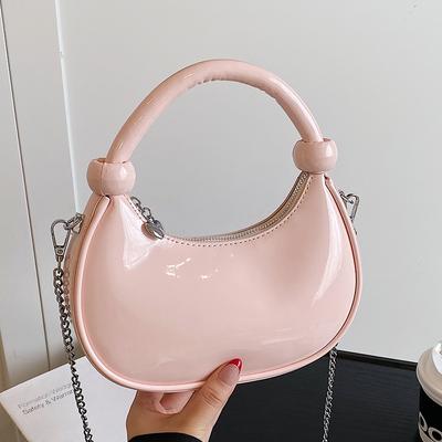 Trendy Fashion Simple Personality Patent Leather Hand-held Dumpling Bag Casual Versatile Commuter Chain Crossbody Bag for Women