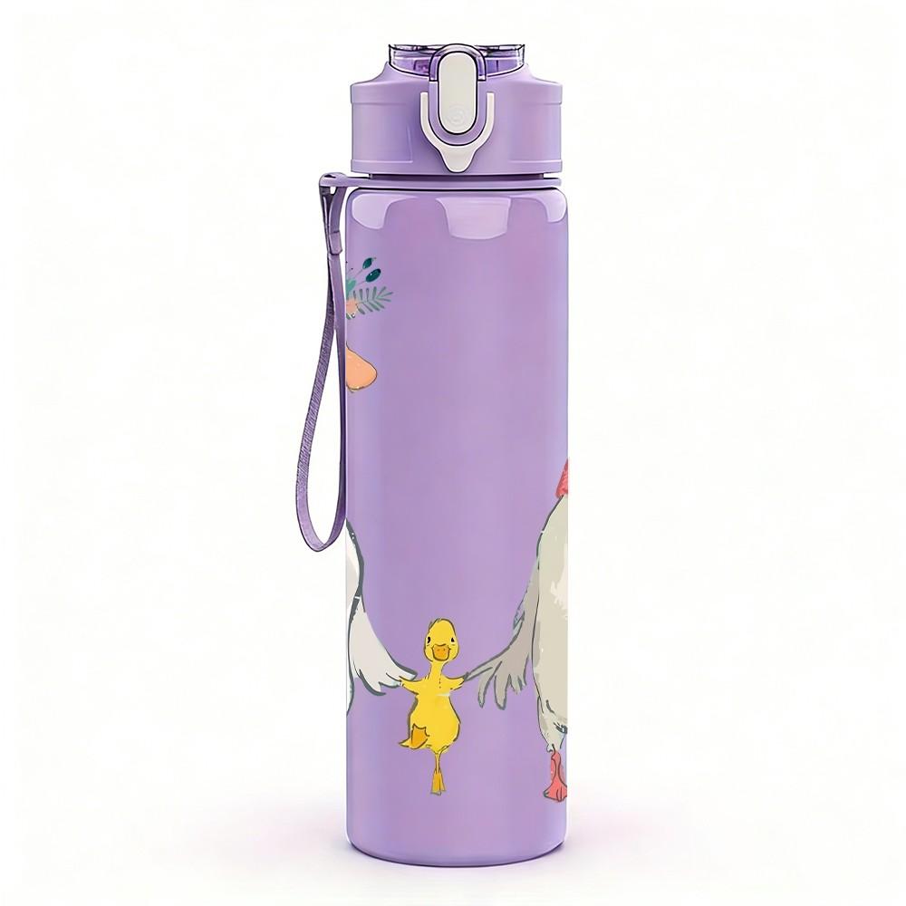 1PC Three Geese Family Cartoon Print 750ml Color Plastic Sports Water Bottle Leakproof Flip Straw Lid Suitable for Sports Office Home Use