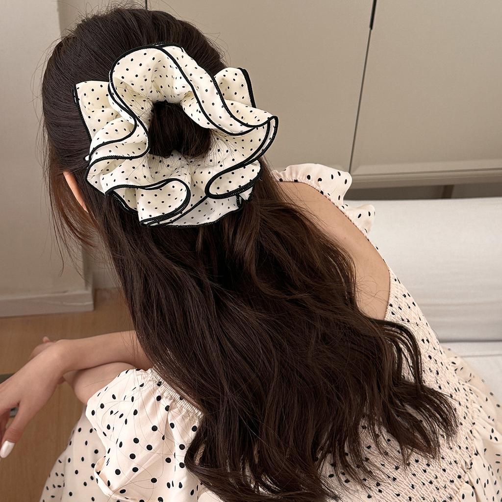 Polka Dot Multi-layer Large Intestine Hair Band, High-end Look, Ponytail Bun Hair Tie, Large Hair Tie