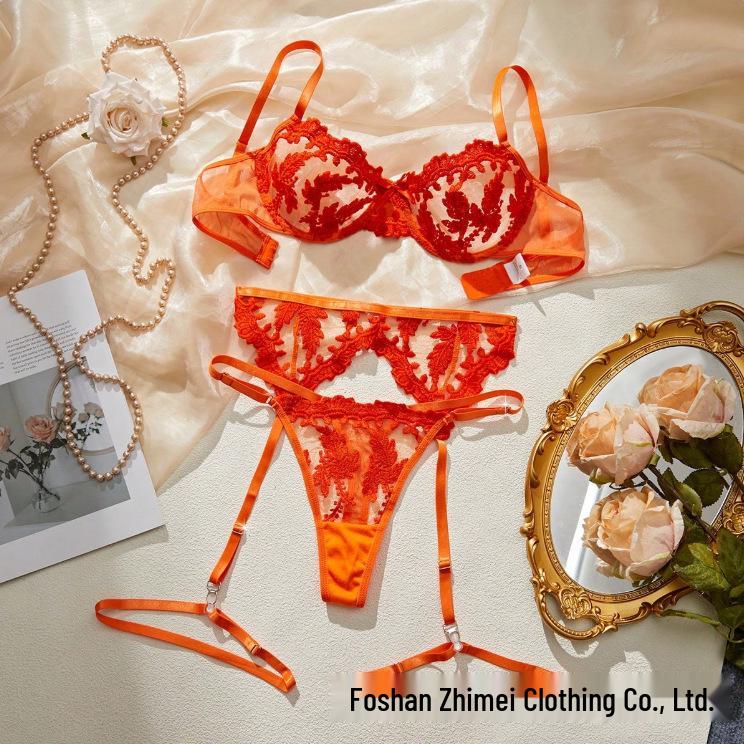 Y Cross-Border Transparent Mesh Lingerie Set: Sexy Three-Piece Women's See-Through Bra