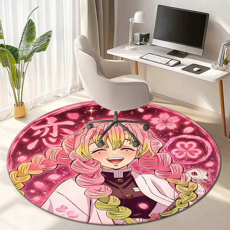 Classic Japanese-style Cartoon Demon Slayer Round Rug, Home Soft Decorative Anti-slip Yoga Mat and Chair Mat, Outdoor Floor Mat Carpet K5