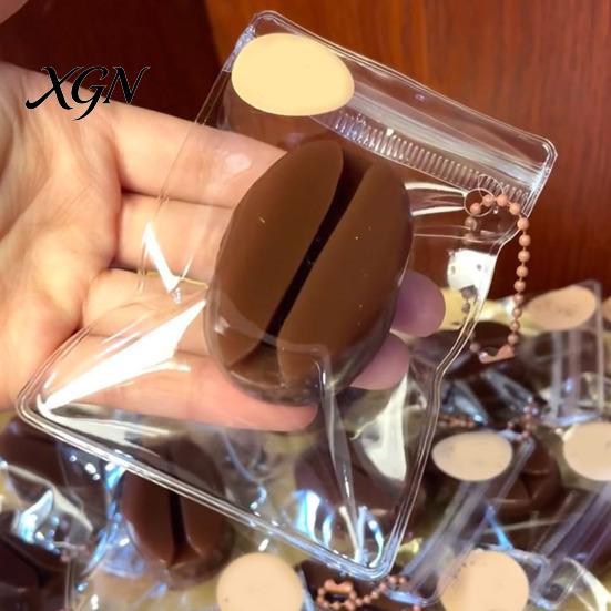 Coffee Bean Keychain Squeeze Toy Realistic Food Healing Sensory Slow Rebound Office Desk Stress Shape Decompression Tool Portable Bag