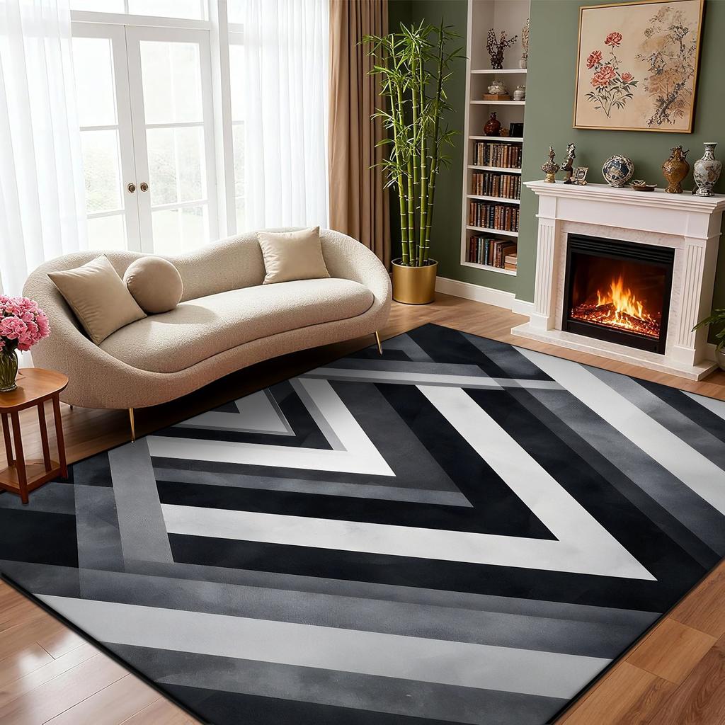 Minimalist Geometry Carpet Light Luxury Living Room Easy Clean Fluffy Black Grey Rug Non-slip Customizable Mats Short Velvet