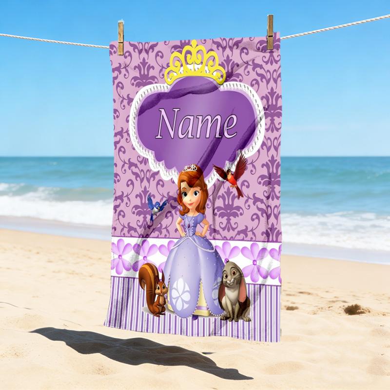 Custom Name Princess Adventure Stylish Digital Printing Beach Towel Quick‑Drying Absorbent Blanket for Beach Pool Gym Travel