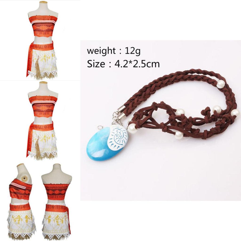 Delightful Girls Kids Moana Princess Costume Fancy Dress Set With Elegant Necklace Accessory