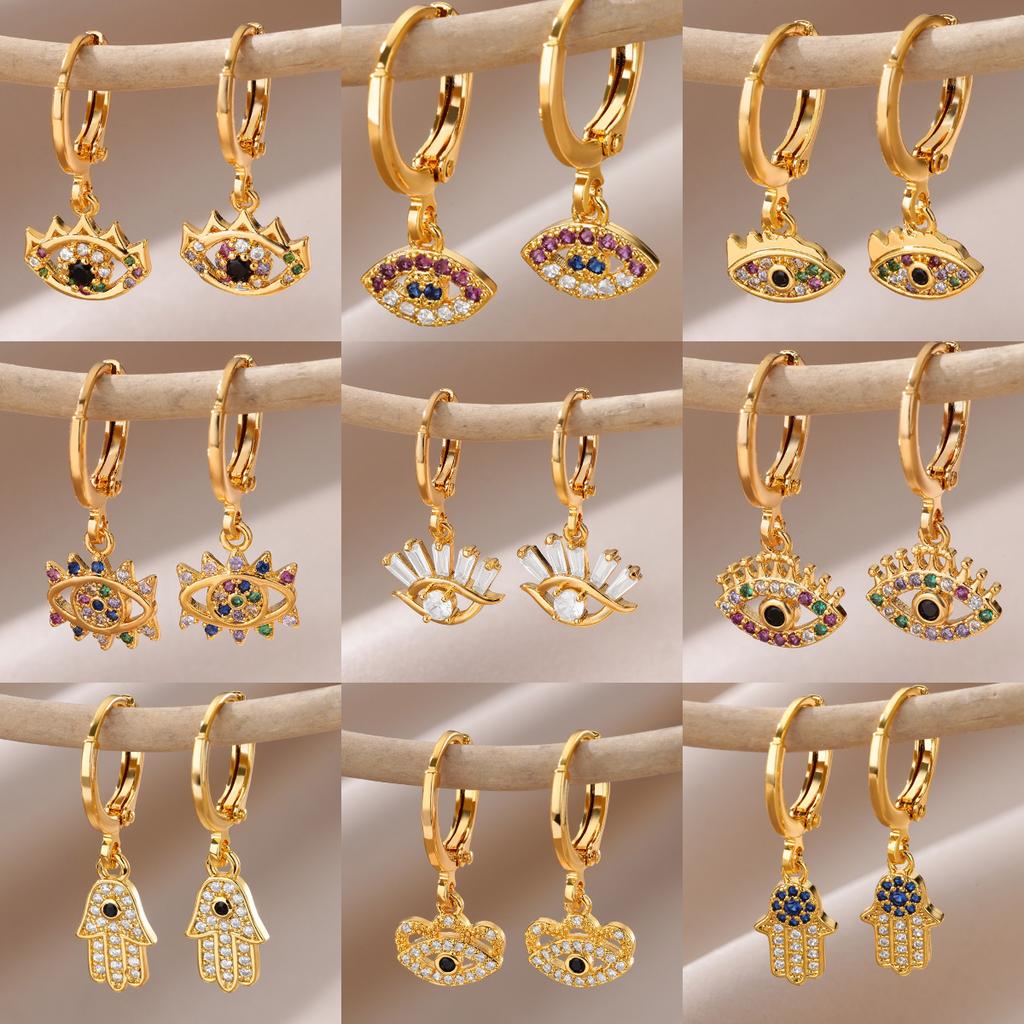 Luxus Zirkon Böser Blick Creolen für Damen Rostfreier Stahl Türkisches Teufelsauge Ohrhänger Ästhetischer Schmuck Geschenk aretes