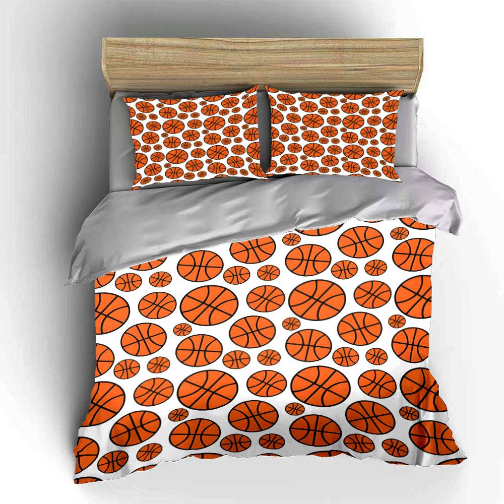 Cartoon Basketball Pattern 3Pcs Bedding Set Soft Microfiber Bed Sheet Pillowcase Set For Sports Fans Boys Bedroom Decor