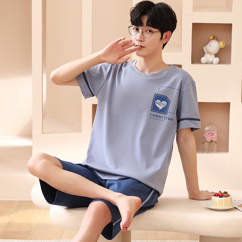Cotton Sleepwear Loungewear Men's Big Size Long Sleeve Long Trousers Youth Nightwear Homewear Two Sets Cartoon Striped Pajamas