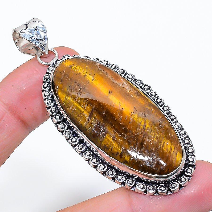 

Tiger Eye Gemstone Handmade 925 Sterling Silver Jewelry Pendant 2.68 SU-10701