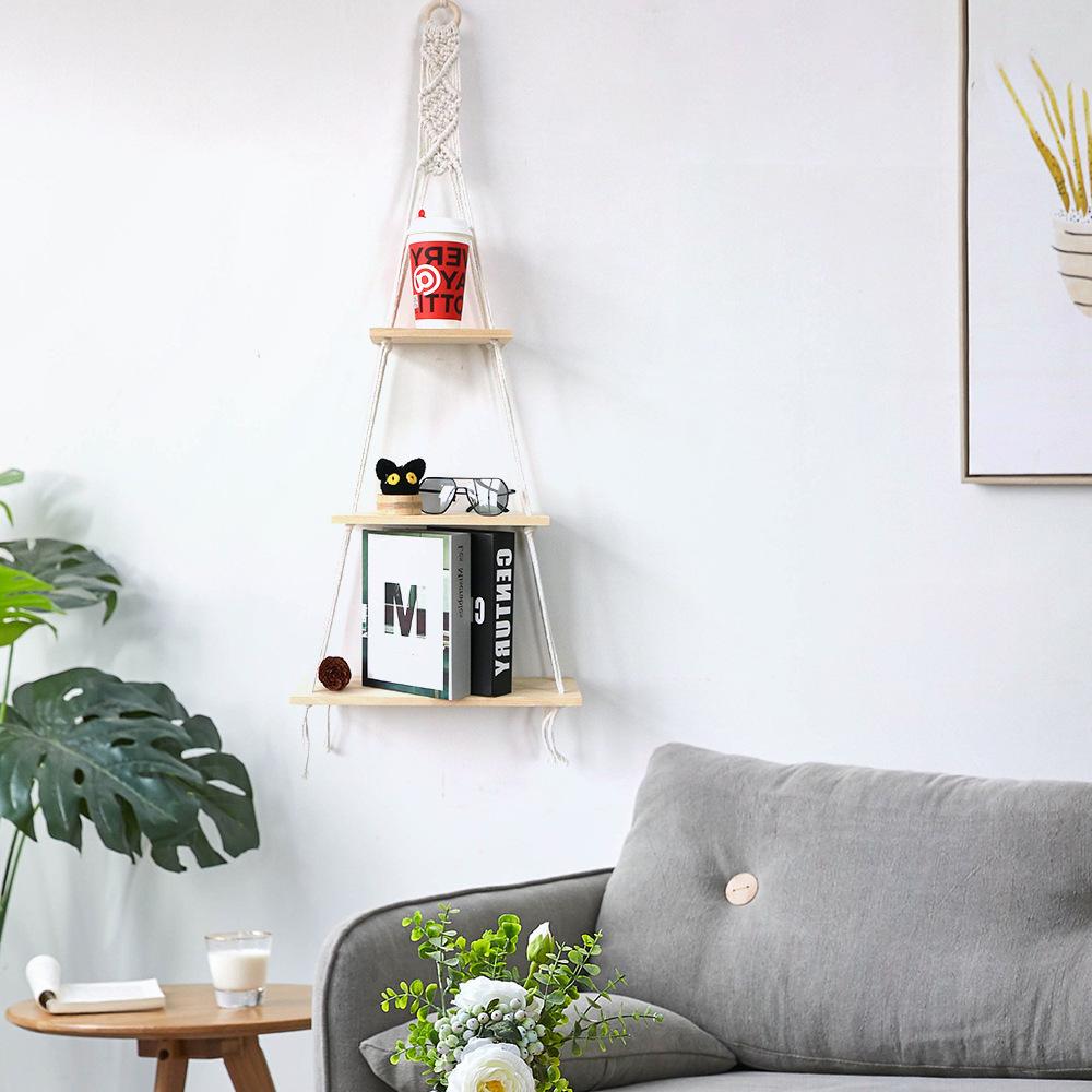 3 Styles Wall Decoration Storage Racks Woven Wooden Hanging Decorations Bedroom Living Room Wind Chime Decoration Racks