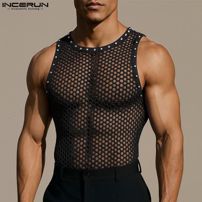 Pánská bezrukávová průsvitná tílka s nýtovanou patchworkovou úpravou