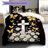 Daisy Butterfly  Pattern Bedding Quilt Set Quilt Cover Pillowcase Home Decoration  Gift (1 * Duvet Cover + 2 * Pillowcase, Without Core)