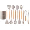 Silicone wooden handle kitchenware set 12-piece set High temperature resistant non-stick pan Scoop clip Kitchenware bucket Baking utensils