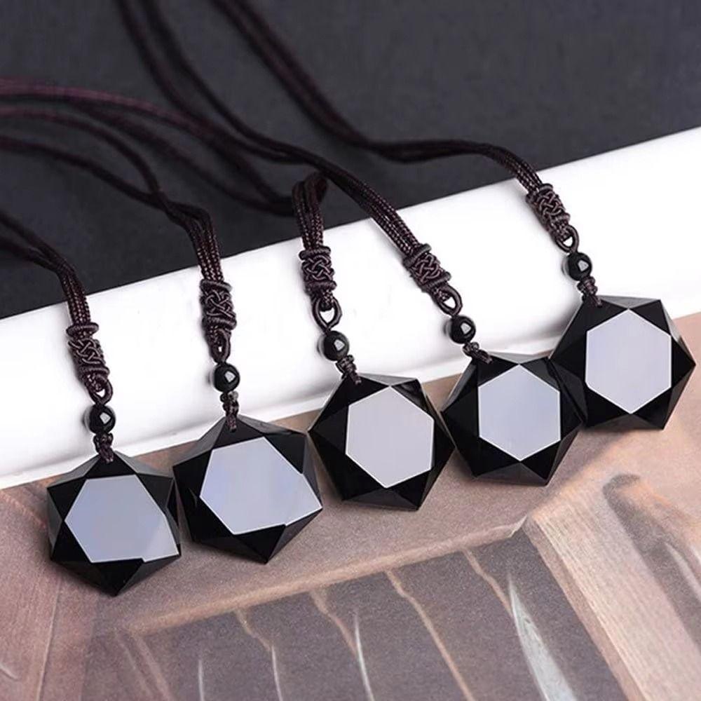 Lucky Love Obsidian Necklace Amulet Pendants Stone Necklace Hexagram Pendant  Jewelry Gift
