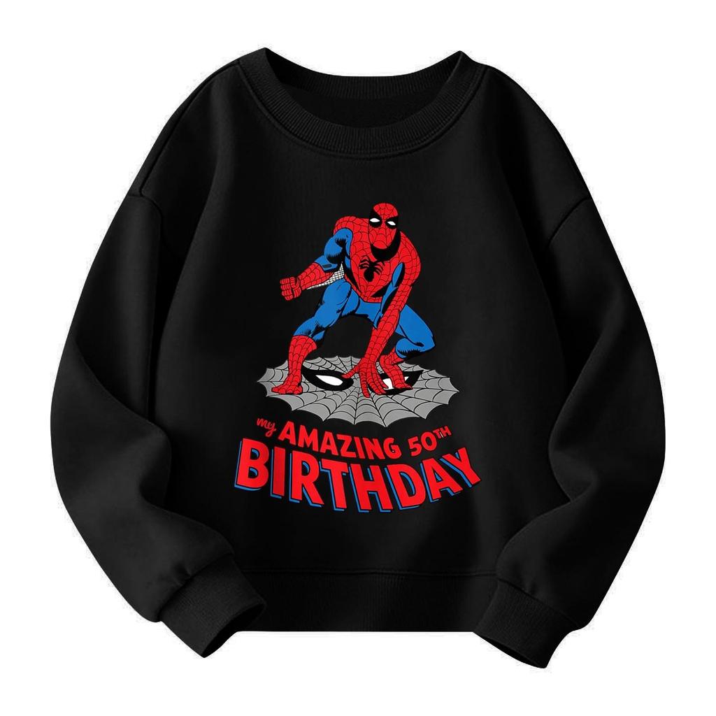 Boys and girls round neck plus velvet pullover printed top sweatshirt