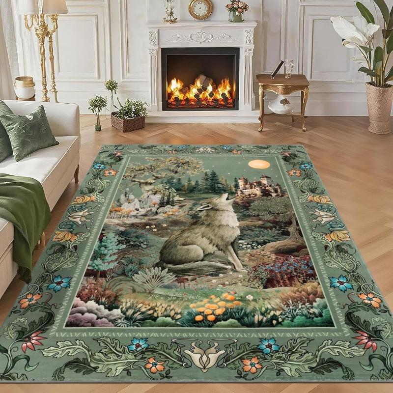 Vintage Animal Floral Pattern Living Room Carpet Foldable Machine Washable Rug Suitable for Sofa Coffee Table  Bedroom Floor Mat