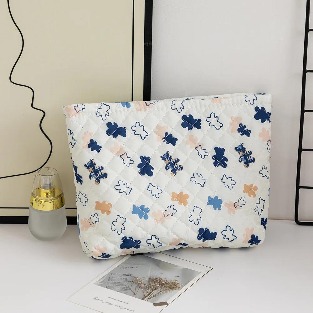 Girl Korean Style Large Capacity Cosmetic Bag Checkered Floral Cartoon Makeup Bags Women Clutch Bag Travel Cosmetic Organizer