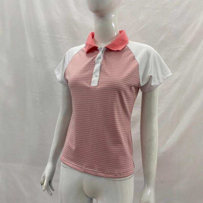 Summer Pink and White Contrast Striped Shoulder Flip Collar Slimming Casual Top