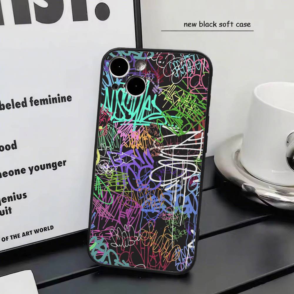 

Graffiti for iPhone 15 16 14 Plus 13 12 11 17 Pro Max 17 Air Black Soft Phone Cover iphone 15