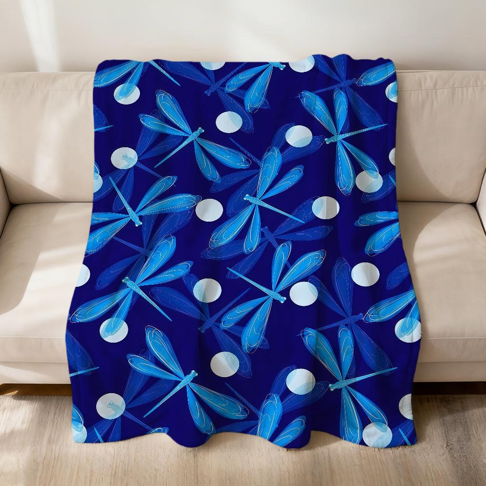 Fashion Print Dragonfly Pattern Blue Flannel Soft Warm Plush Blanket Sofa Living Room Pet Hogar Bedroom Gift Home Car Portable