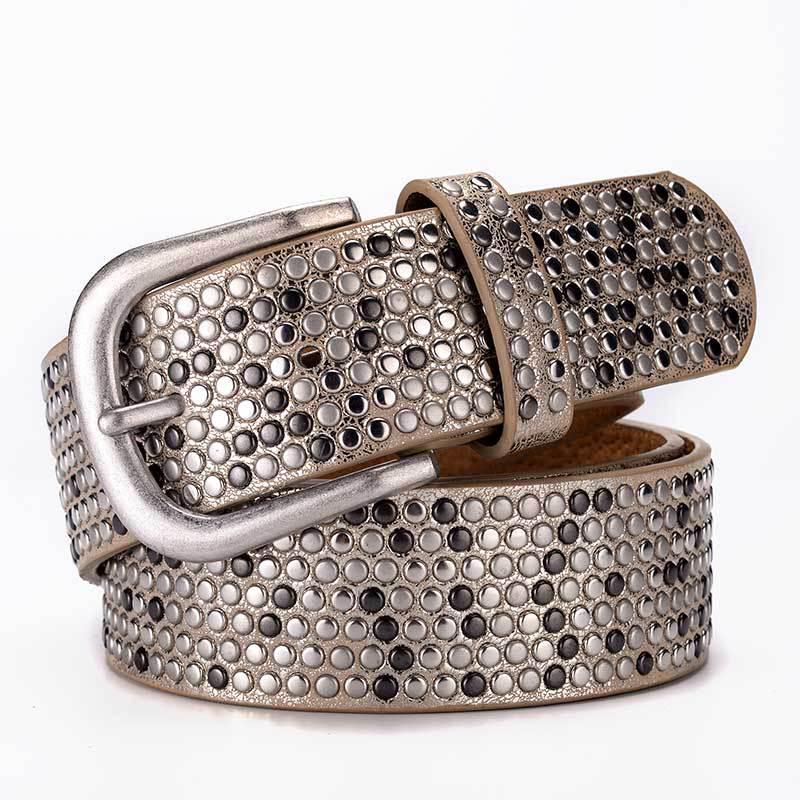 Women's Fashionable Rhinestone Black Leather Belt for Jeans and Formal Wear - Korean Style Trendy