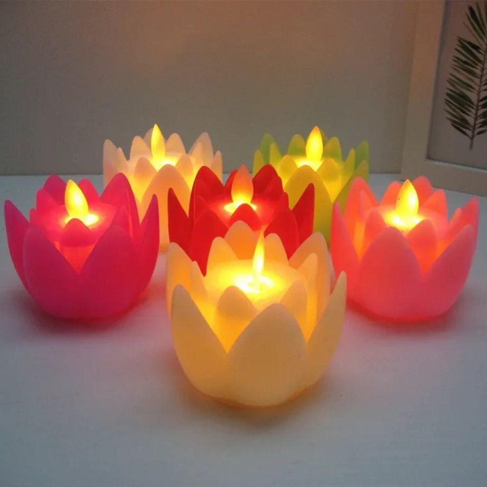 Home Decor Plastic Lotus Lamp Colorful Creative Electronic Candle Lamp Exquisite Flickering LED Night Light Xmas Birthday