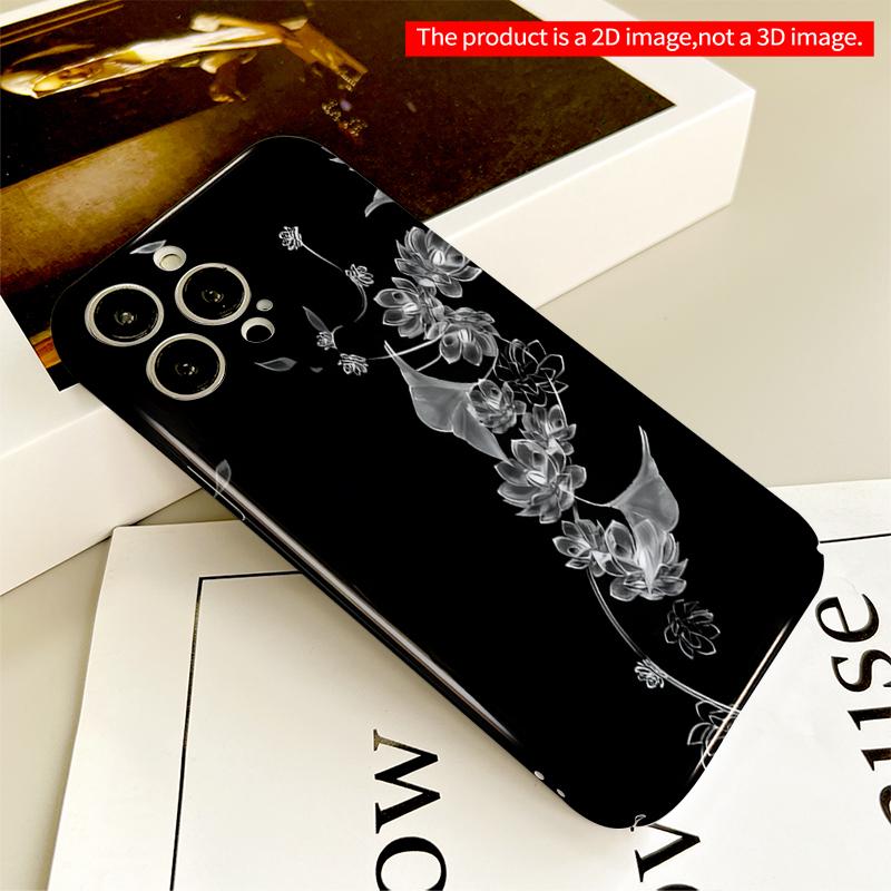 2DFlat Floral Elegance: Monochrome Blossoms on Black All inclusive film hard iPhone case, compatible with iPhone 18 Pro Max 17 16 15 14 13 12 11