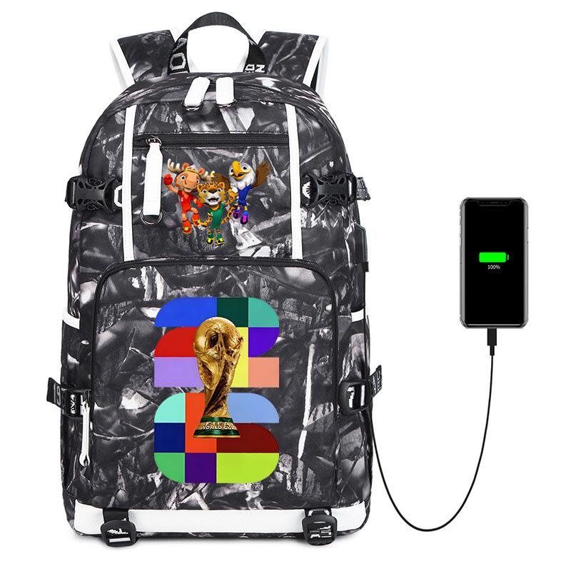 2026 Weltcup Druck Schülerrucksack Große Kapazität Outdoor-Reiseucksack USB-Laden Laptop-Rucksack Trendig