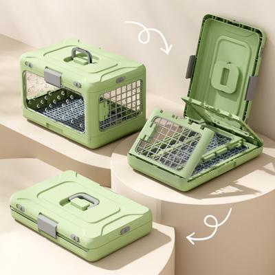Collapsible Pet Travel Carrier Hard Plastic Cat Carrier with Urine Pad Mesh Grid Foldable Dog Kennel for Small Dogs Cats