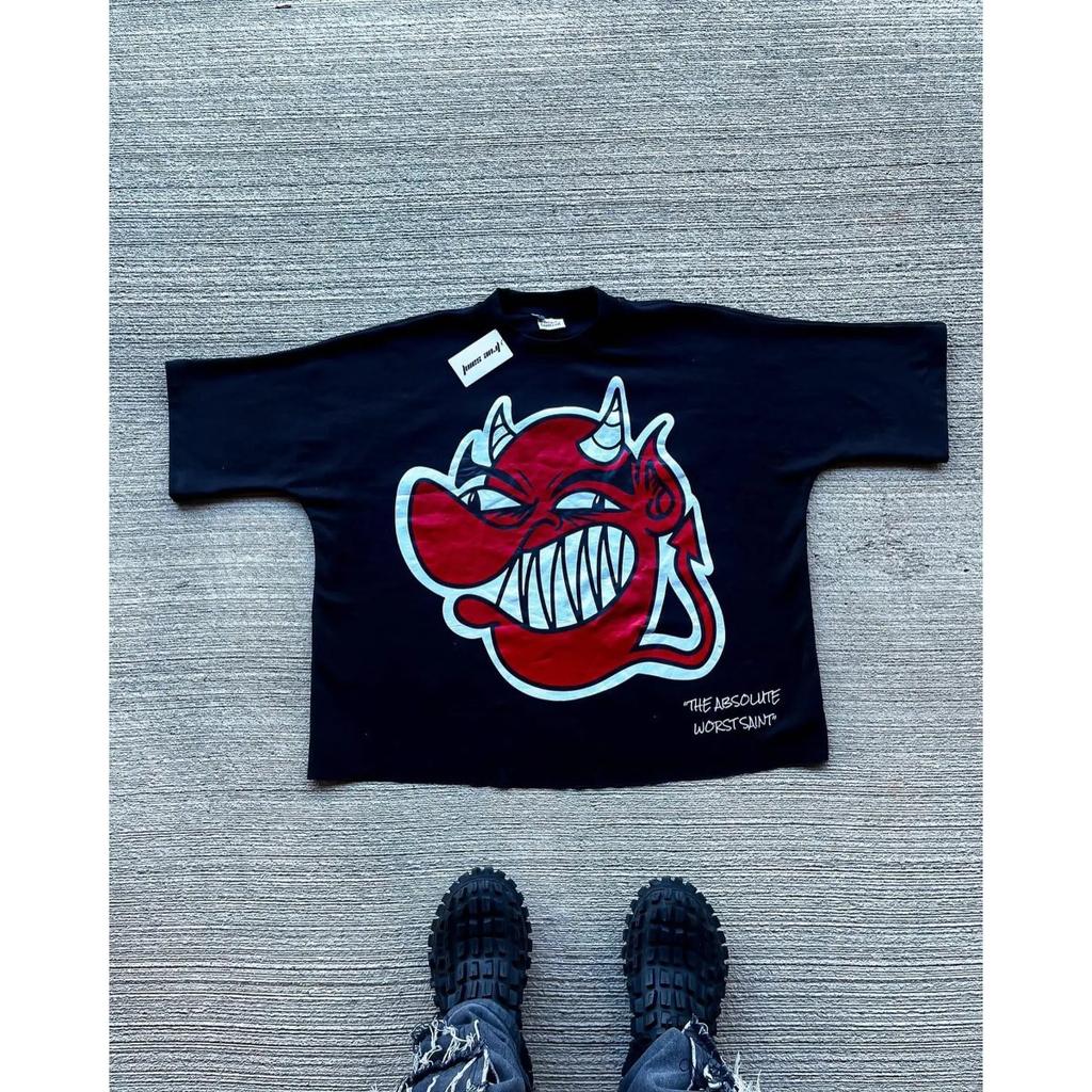 Harajuku Grafikdruck Übergroßes T-Shirt Goth Casual Baumwolle Kurzarm Tops