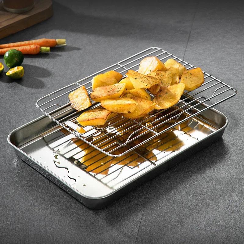 Edelstahl-Backblech mit herausnehmbarem Kühlgitter, antihaftbeschichtet, Grillpfanne, Ofenplatte, Brownie-Grillrost, Bratform