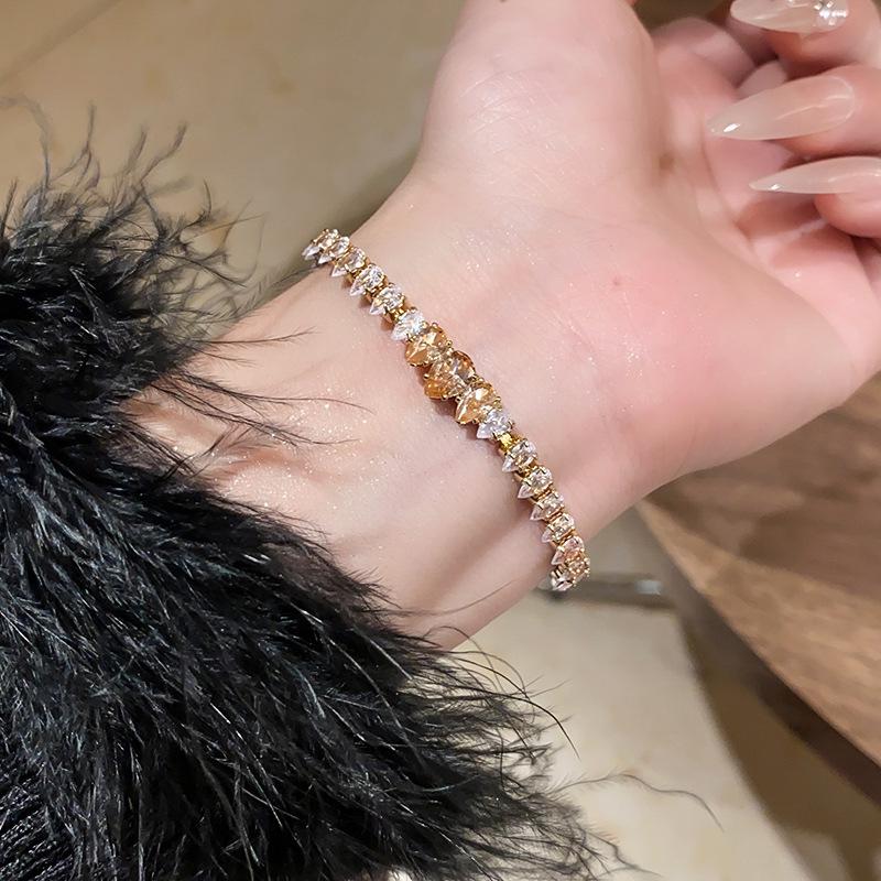 Korean Style Cubic Zirconia Line Buckle Bracelet: Minimalist, Luxurious, Versatile Women's Jewelry.