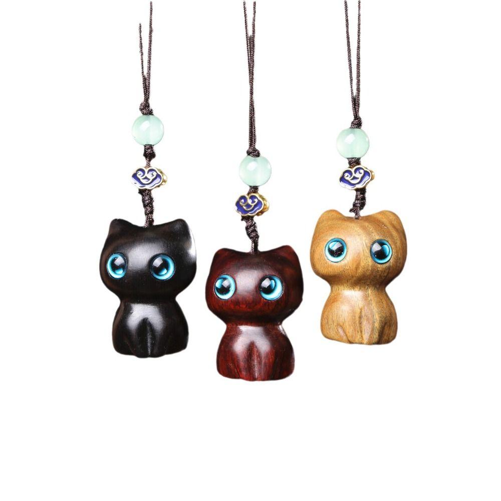 Strawberry Sandalwood Key Chain Chinese Style Lucky Cat Pendant Creative Mobile Phone Ring  Men