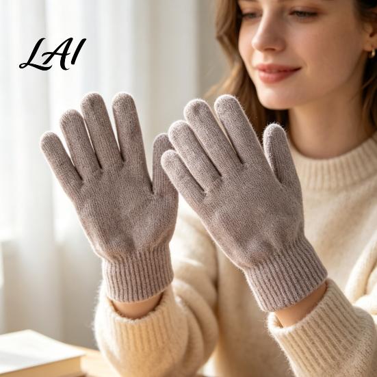Cold Weather Accessories for Men Women Winter Thermal Gloves Women Thickened Velvet Lined Mittens Knit Five Finger High Elasticity with Elastic Rib