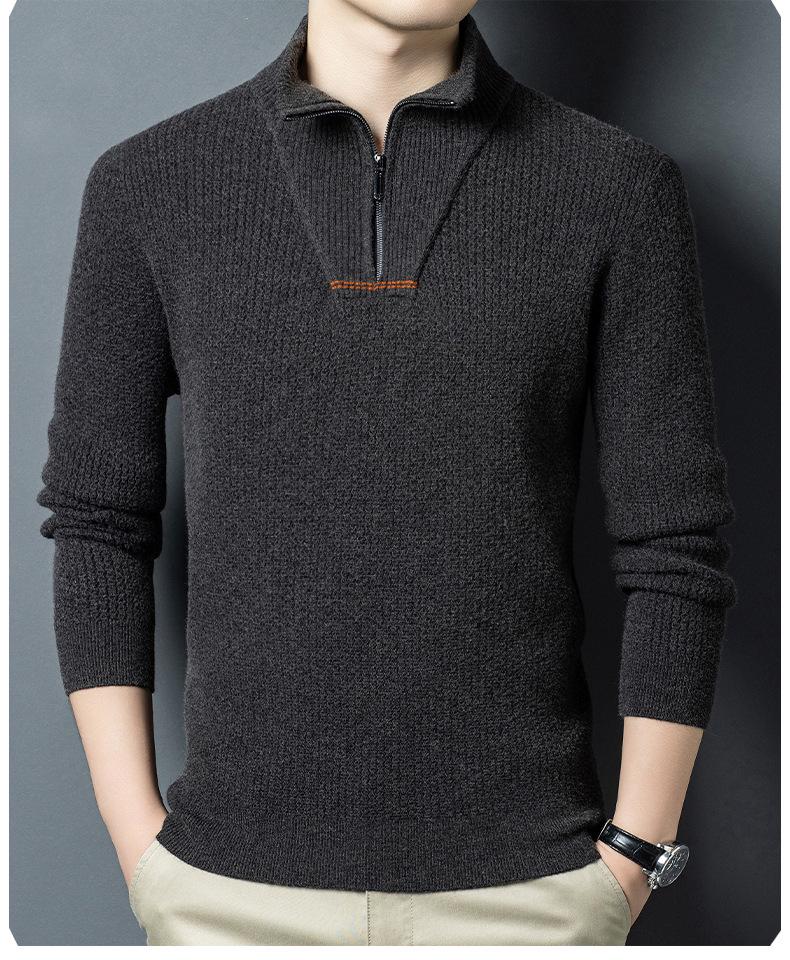 Men's Plus Size Trendy Half-Zip Wool Sweater: Autumn/Winter Fleece Pullover, Warm Casual Knit.
