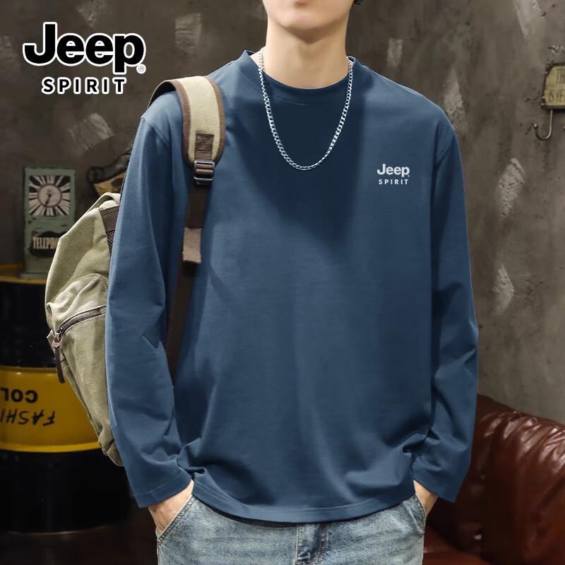 JEEP SPIRIT Men s Heavyweight Pure Cotton Long Sleeve Graphic T-Shirt L