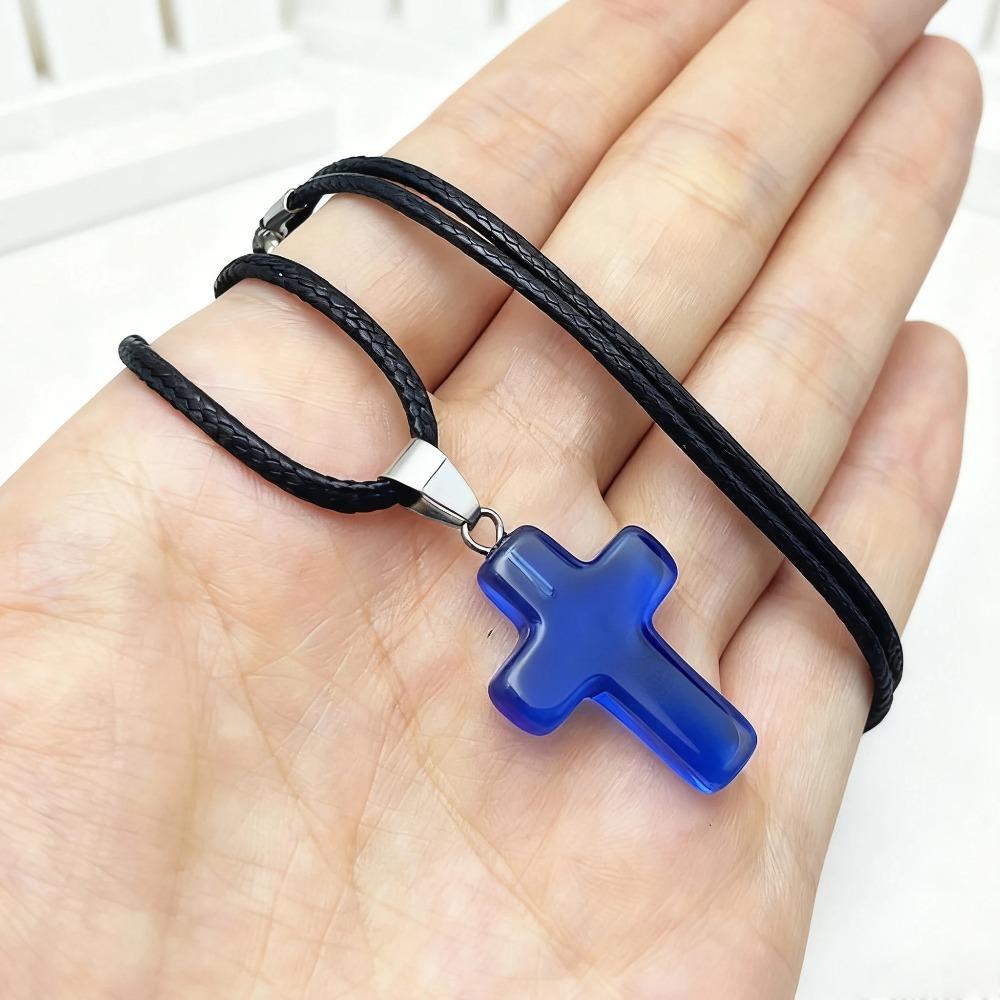 Y2K Rotes Glas Kreuz Anhänger Seilkette Halskette Für Damen Herren Ästhetischer Schmuck Zubehör