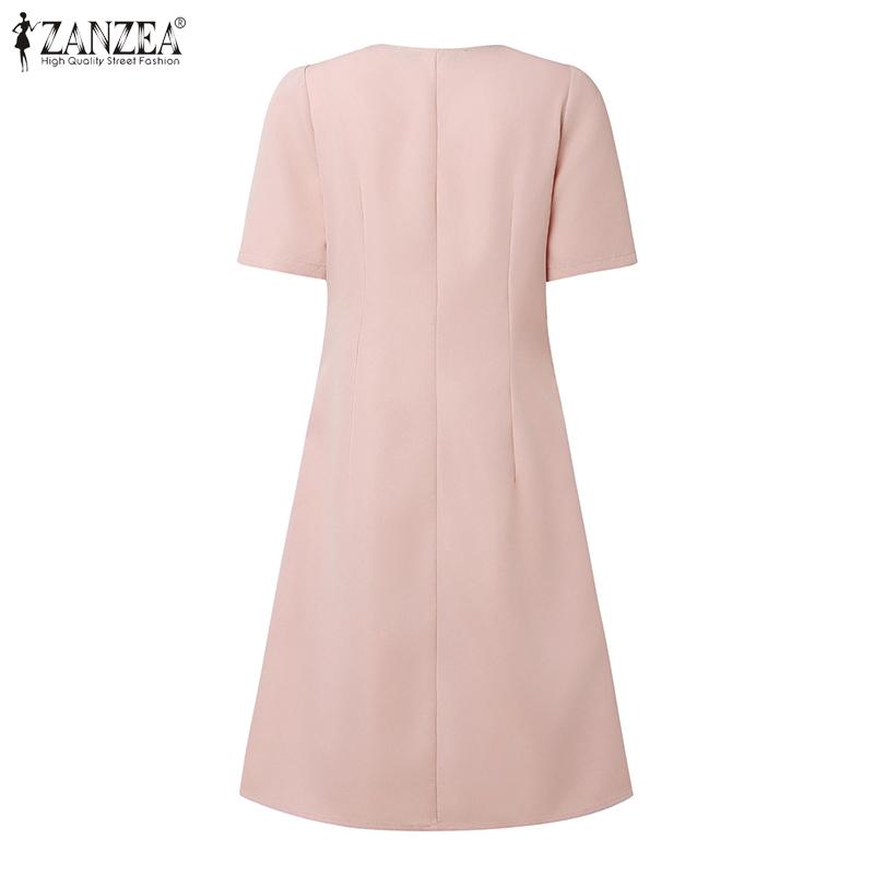 ZANZEA Women Summer Casual V-Neck Solid Color Short Sleeve Dress