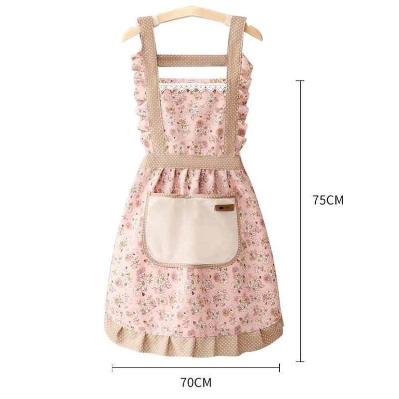 1PC Female Lovely Floral Canvas Apron Kitchen Oilproof Anti Fouling Cooking Apron with Pocket Adjustable Workwear Apron